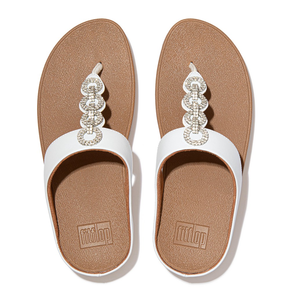 Fitflop Womens Sandals - Fino Sparkle Toe-post - White - 576-PETBKJ